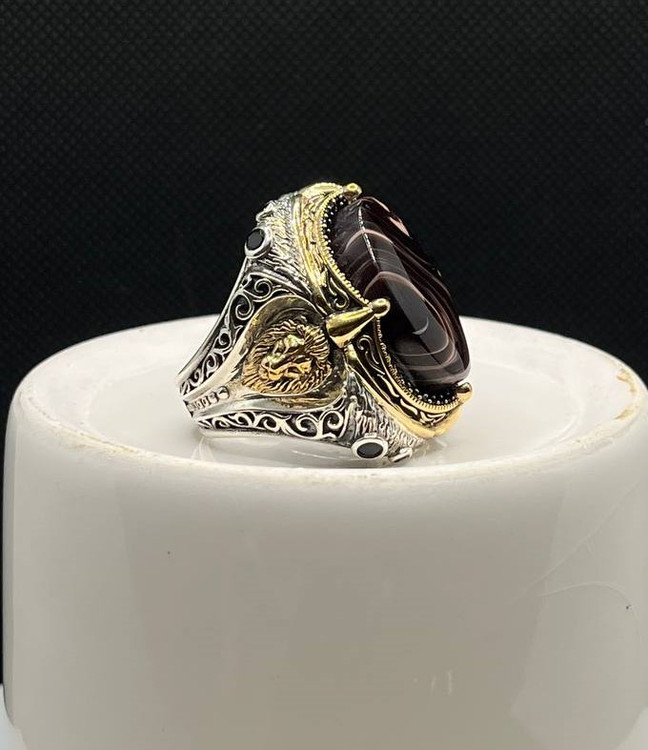 انگشتر نقره مردانه عقیق سلیمانی قهوه ای