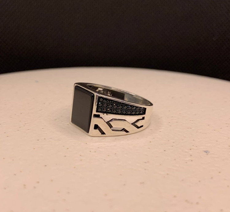 انگشتر نقره مردانه اونیکس صفحه مستطیلی