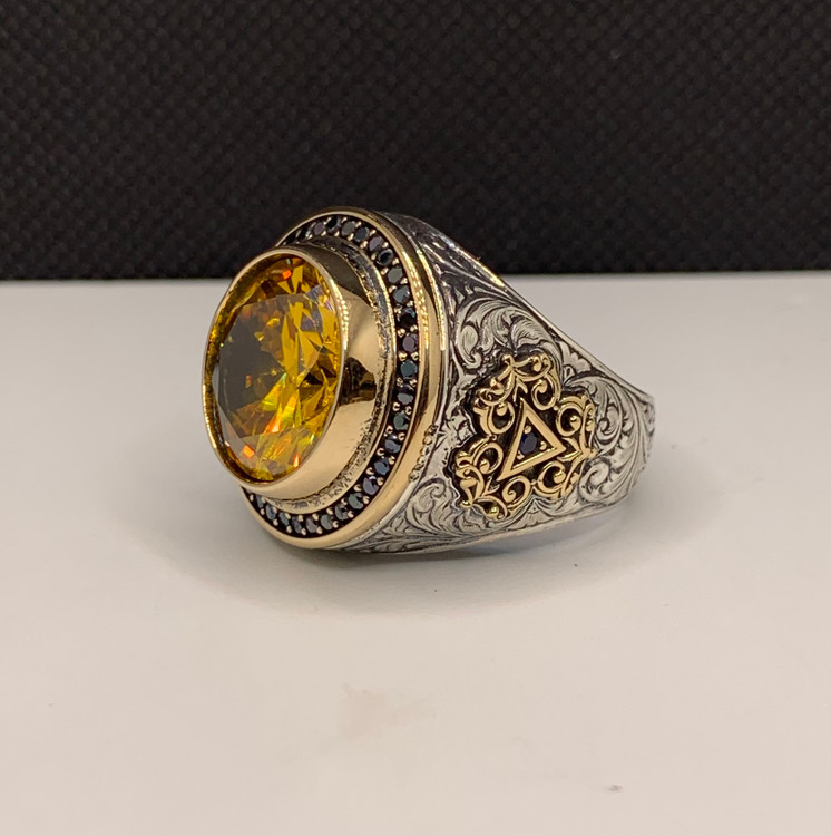 انگشتر نقره مردانه کلکسیونی سیترین گرد