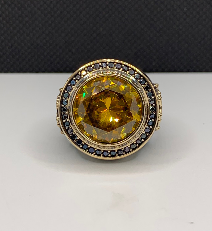 انگشتر نقره مردانه کلکسیونی سیترین گرد