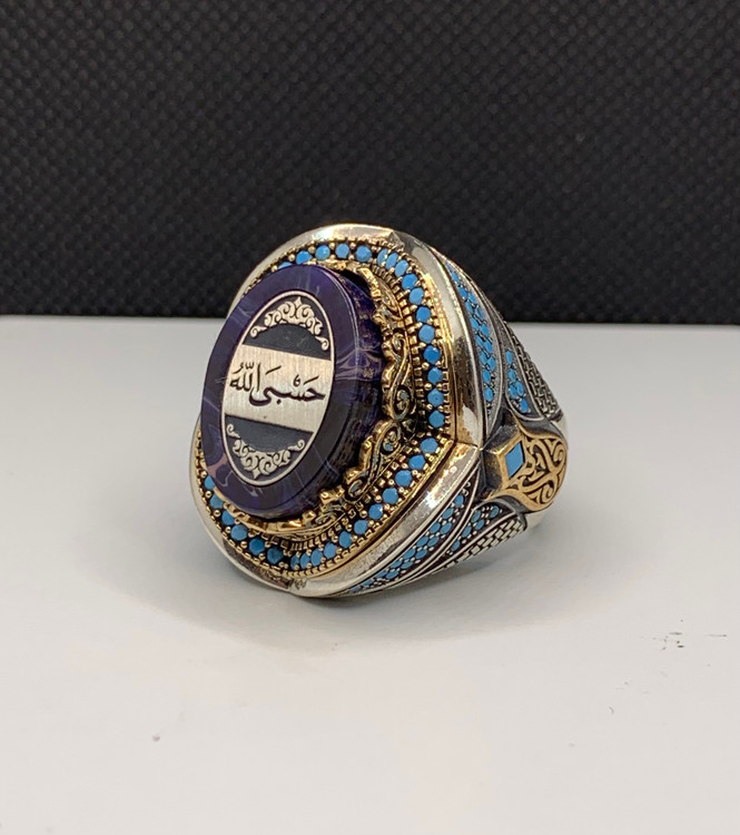 انگشتر نقره مردانه حسبی الله مینا کاری شده