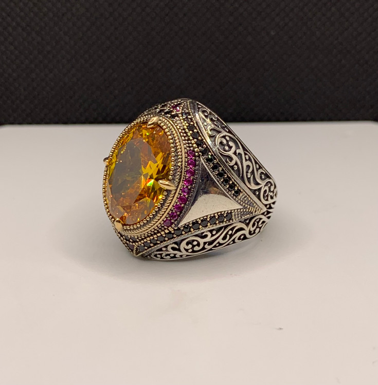 انگشتر نقره مردانه سیترین