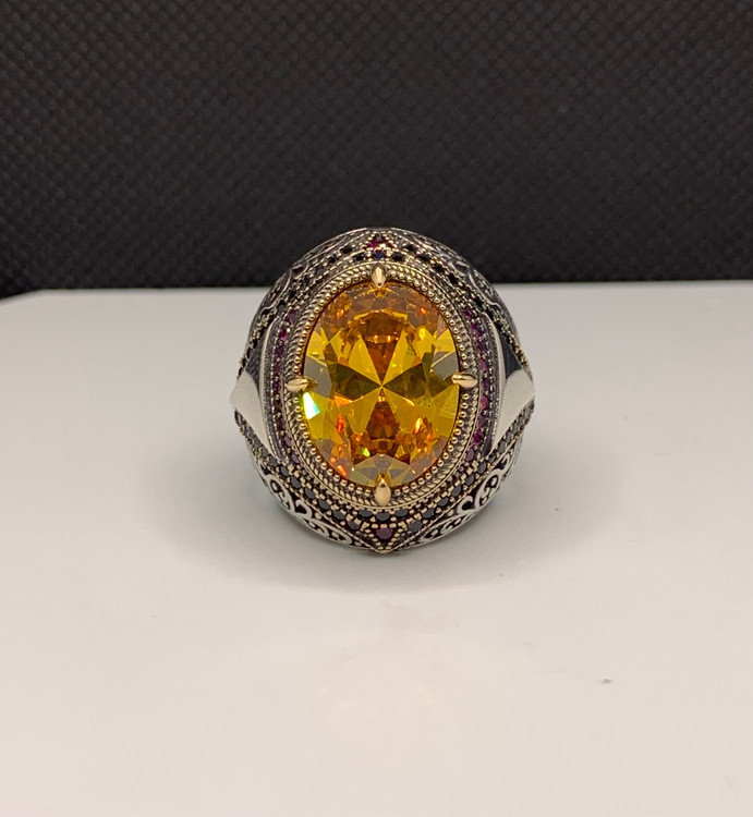 انگشتر نقره مردانه سیترین