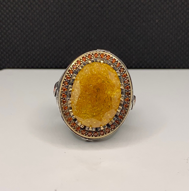 انگشتر نقره مردانه کهربا سنتتیک