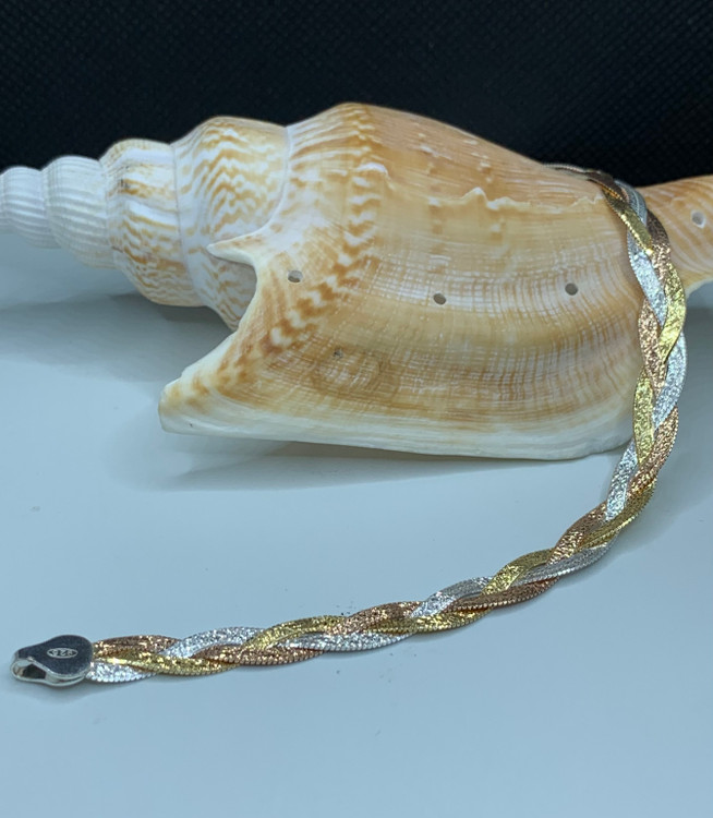 دستبند نقره زنانه بافت ایتالیایی سه رج