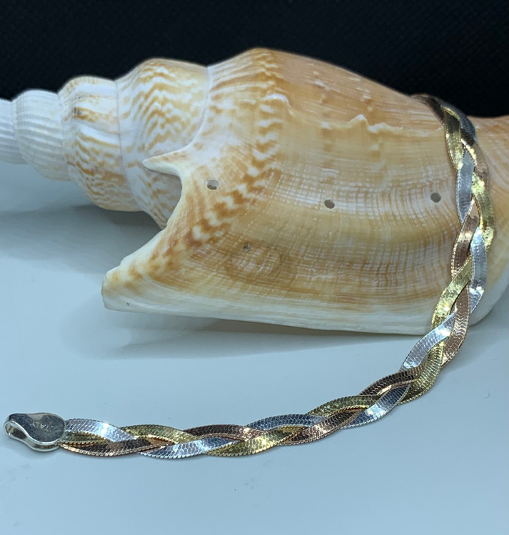 دستبند نقره زنانه بافت ایتالیایی سه رج