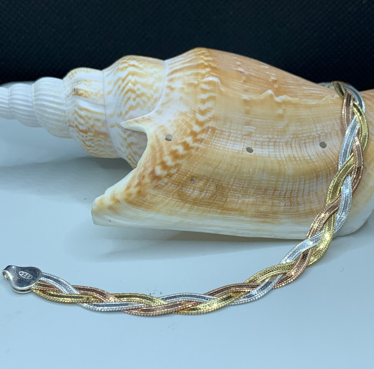 دستبند نقره زنانه بافت ایتالیایی سه رج