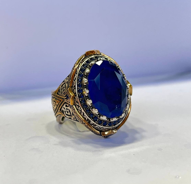 انگشتر نقره مردانه آپاتیت آبی کبود