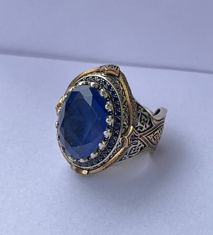 انگشتر نقره مردانه آپاتیت آبی کبود