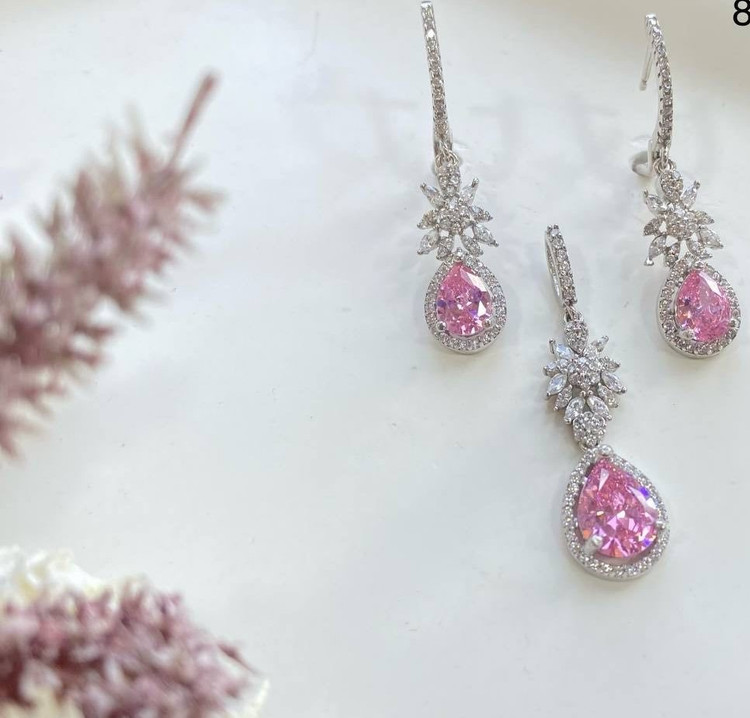 نیم ست نقره زنانه کوارتز صورتی اشکی