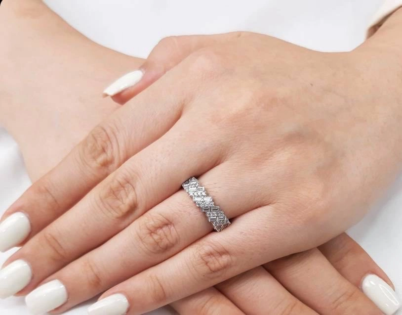 انگشتر نقره زنانه جواهری نگین باگت