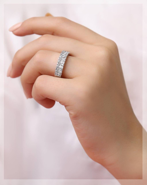 انگشتر نقره زنانه جواهری نگین باگت