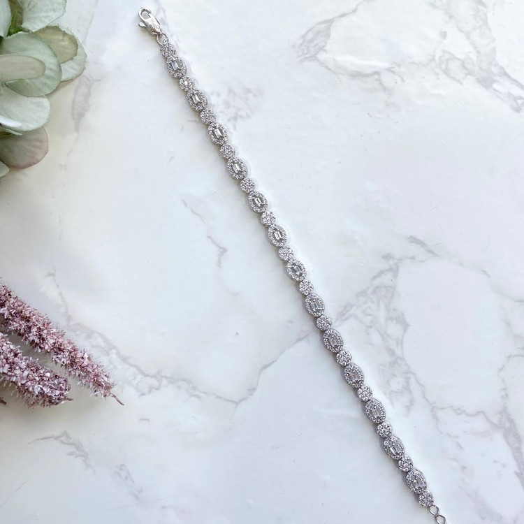 دستبند نقره زنانه جواهری نگین باگت