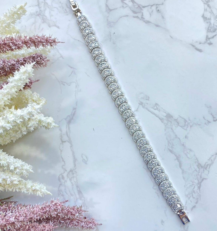 دستبند نقره زنانه جواهری نگین مارکیز