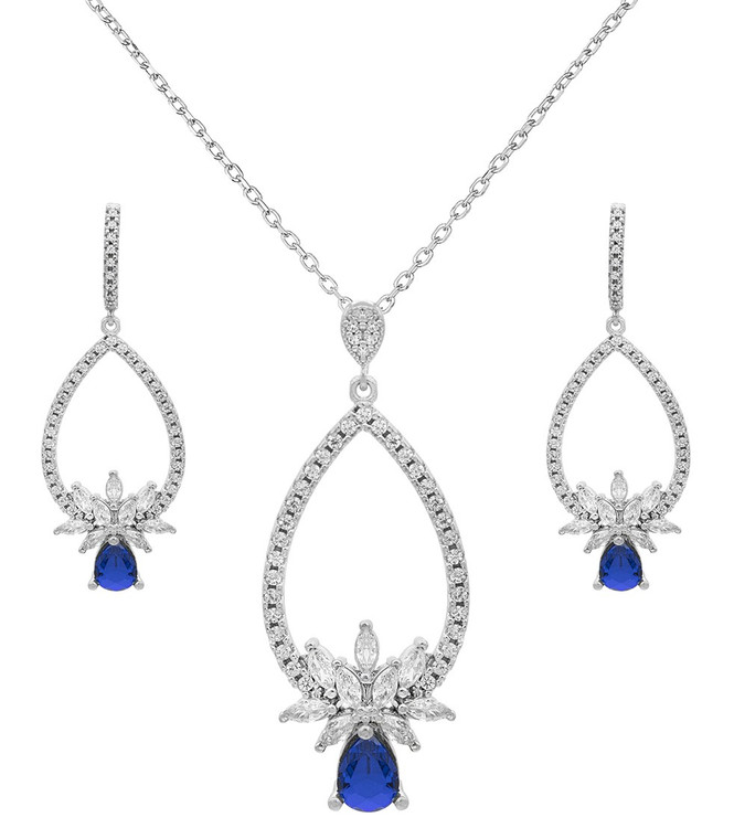 نیم ست نقره زنانه جواهری نگین اشکی و مارکیز