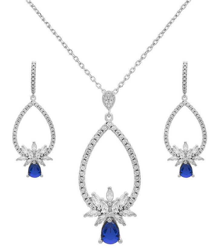 نیم ست نقره زنانه جواهری نگین اشکی و مارکیز