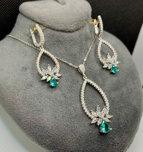 نیم ست نقره زنانه جواهری نگین اشکی و مارکیز