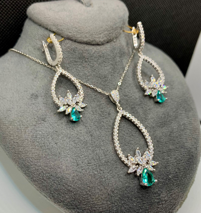 نیم ست نقره زنانه جواهری نگین اشکی و مارکیز