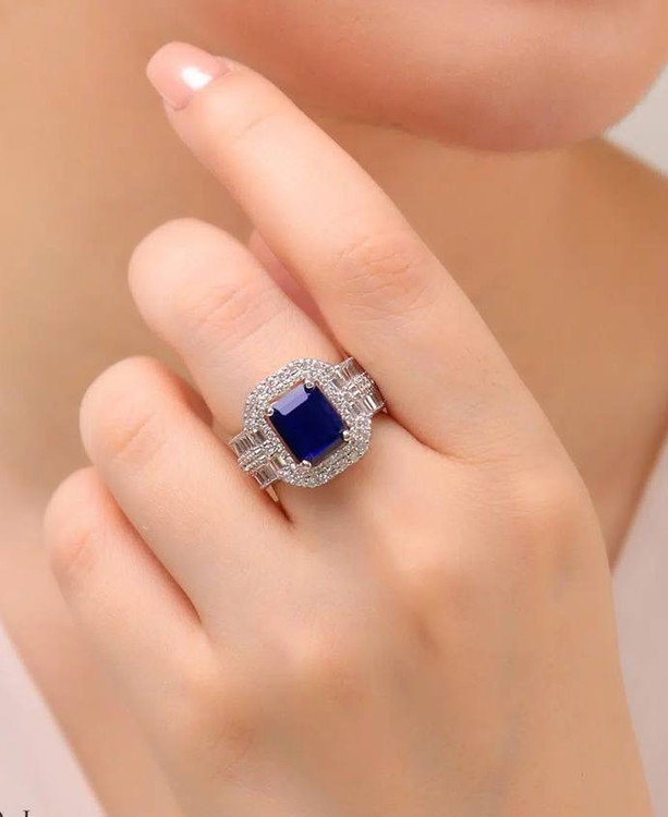 انگشتر نقره زنانه جواهری کوارتز نگین باگت