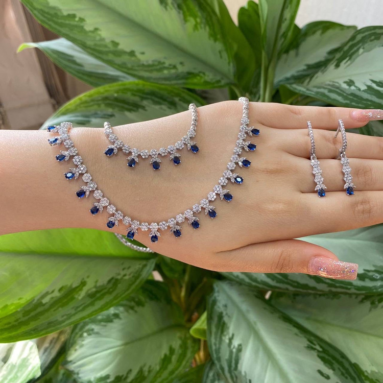 سرویس نقره زنانه جواهری فلاور نگین اشکی