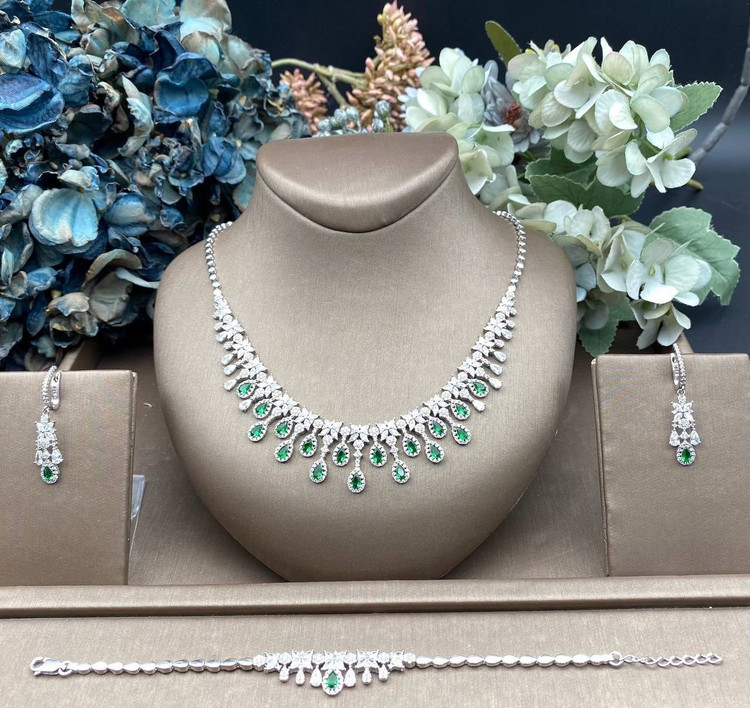 سرویس نقره زنانه جواهری کوارتز اشکی