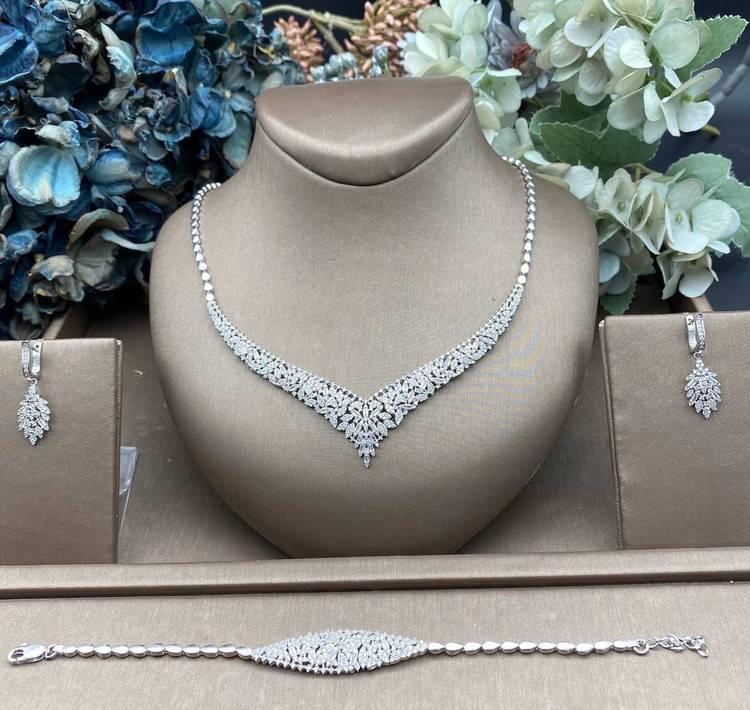 سرویس نقره زنانه جواهری خوشه ای هفتی