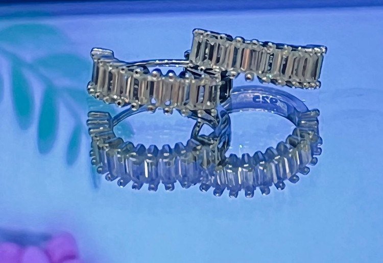 گوشواره نقره زنانه حلقه ای تنیسی نگین باگت