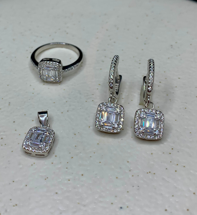 نیم ست نقره نگین باگت مربعی