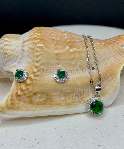 نیم ست نقره زنانه کوارتز سبز گرد