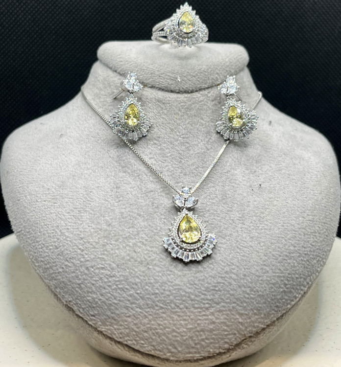 نیم ست نقره زنانه اشکی سیترین