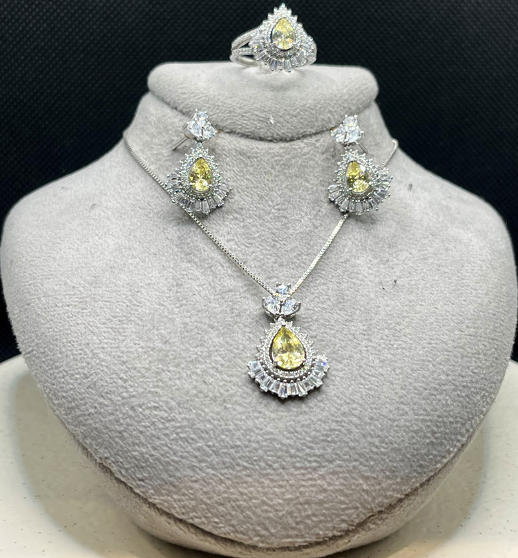 نیم ست نقره زنانه اشکی سیترین