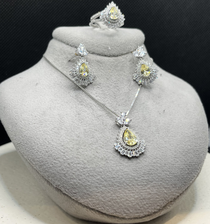 نیم ست نقره زنانه اشکی سیترین