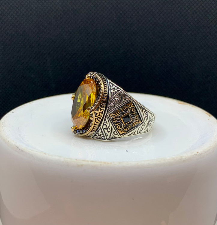 انگشتر نقره مردانه سیترین بیضی