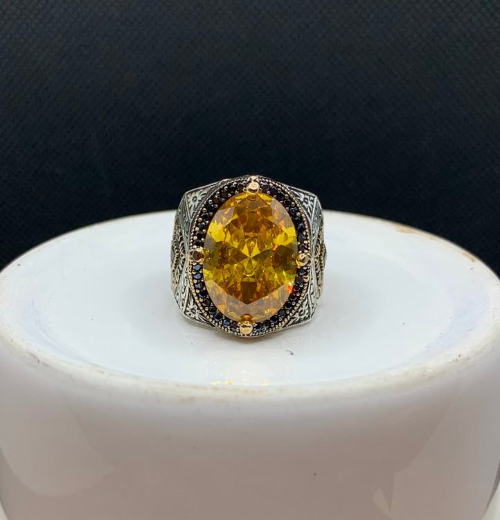 انگشتر نقره مردانه سیترین بیضی