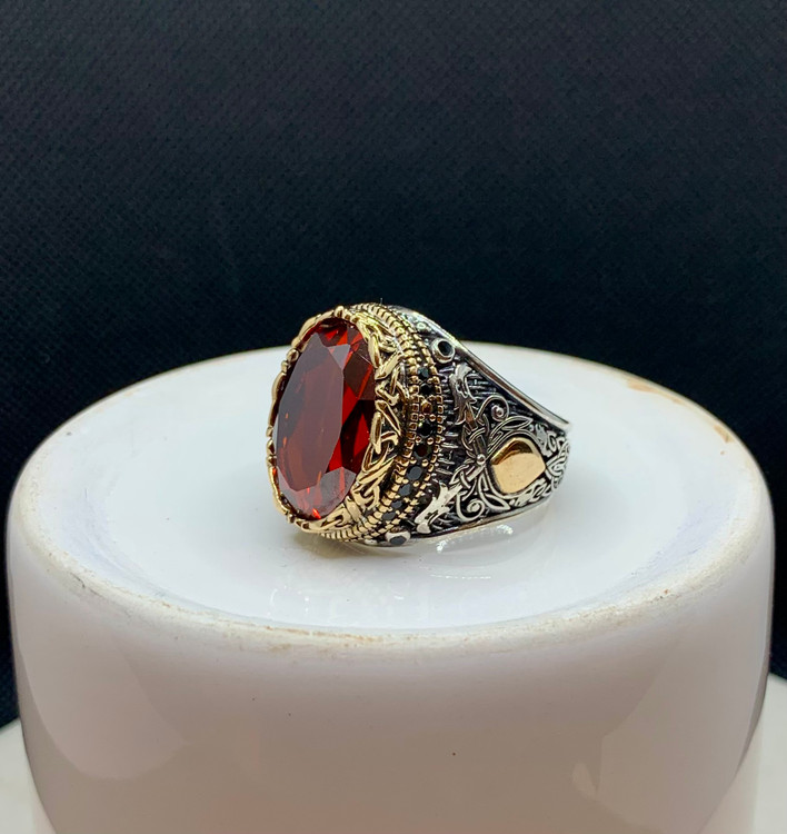 انگشتر نقره مردانه کوارتز سرخ