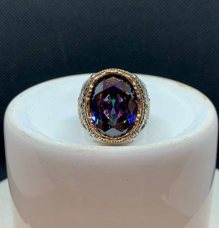 انگشتر نقره مردانه کوارتز هفت رنگ بیضی