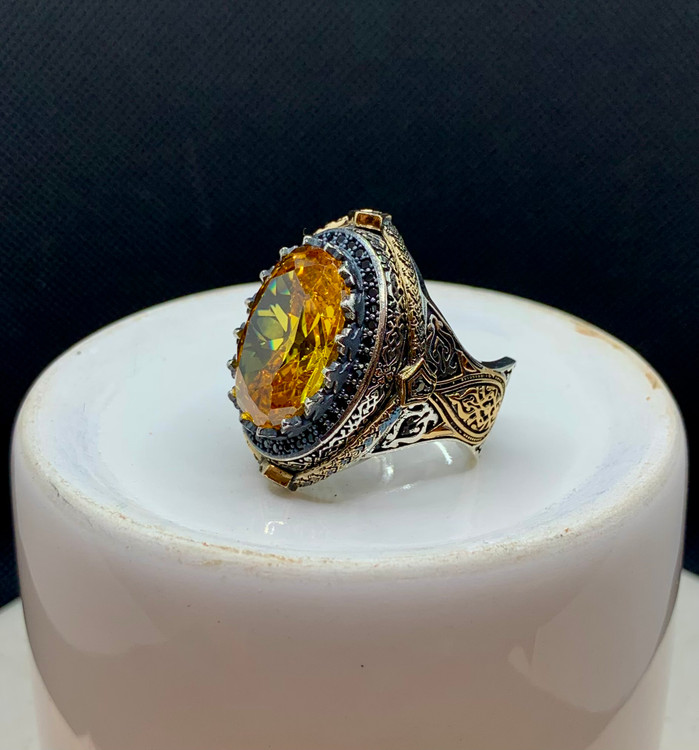 انگشتر نقره مردانه سیترین بیضی