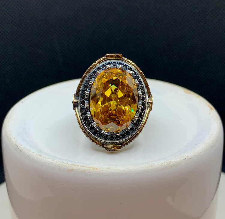 انگشتر نقره مردانه سیترین بیضی