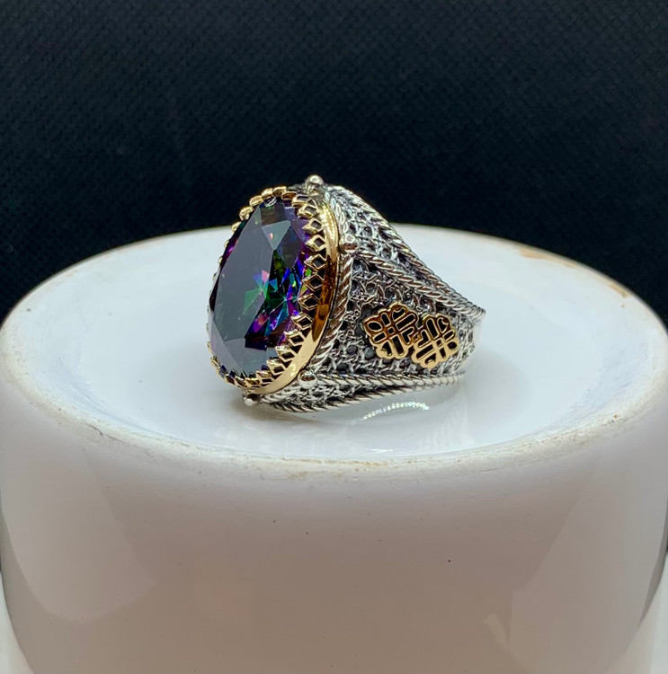 انگشتر نقره مردانه کوارتز هفت رنگ