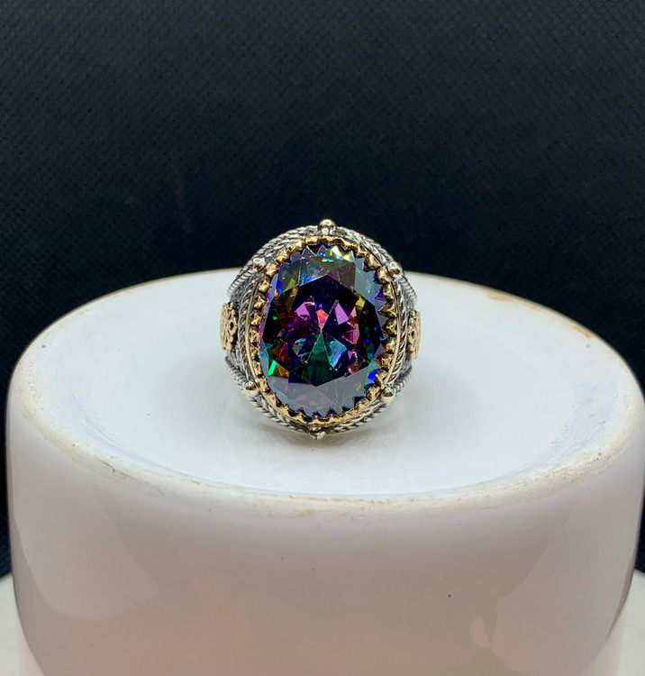 انگشتر نقره مردانه کوارتز هفت رنگ