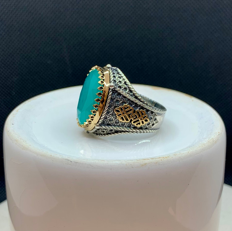 انگشتر نقره مردانه آپاتیت سبز