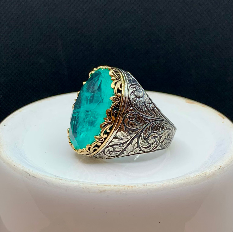 انگشتر نقره مردانه آپاتیت سبز خاص