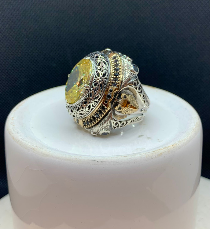 انگشتر نقره مردانه سیترین رکاب عثمانی خاص