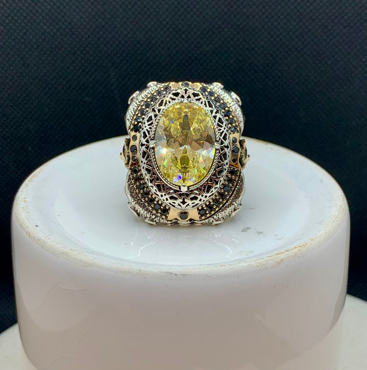 انگشتر نقره مردانه سیترین رکاب عثمانی خاص