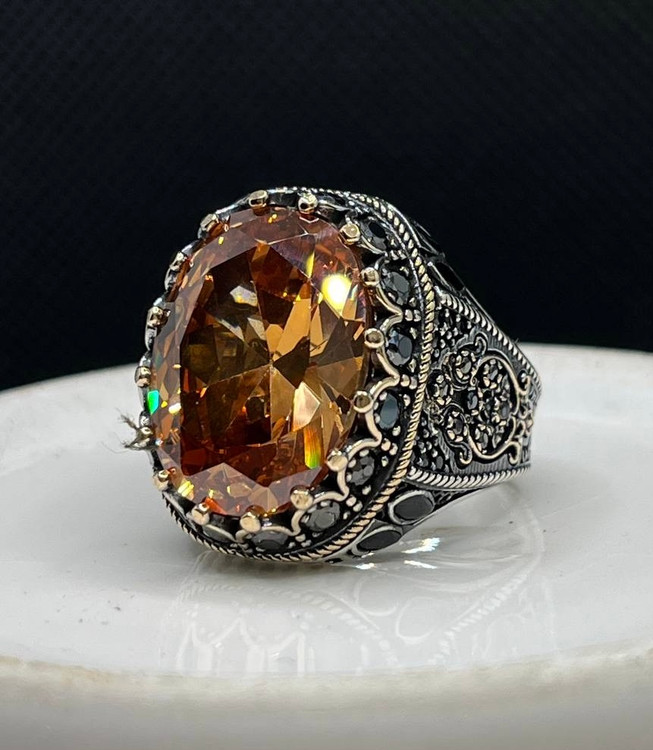 انگشتر نقره مردانه سیترین بیضی