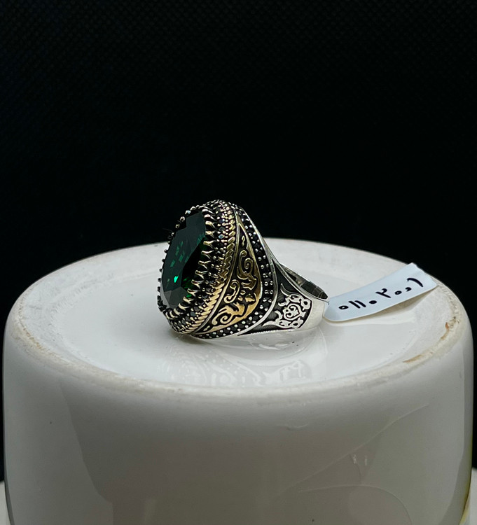 انگشتر نقره مردانه کوارتز سبز بیضی