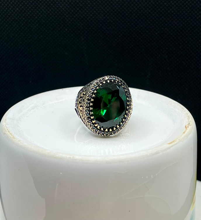 انگشتر نقره مردانه کوارتز سبز بیضی