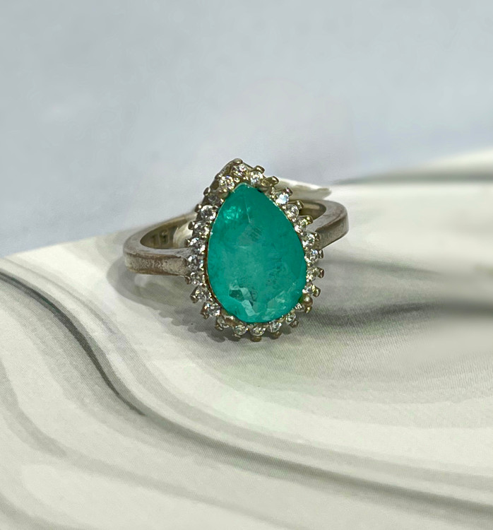 انگشتر نقره زنانه آپاتیت سبز اشکی