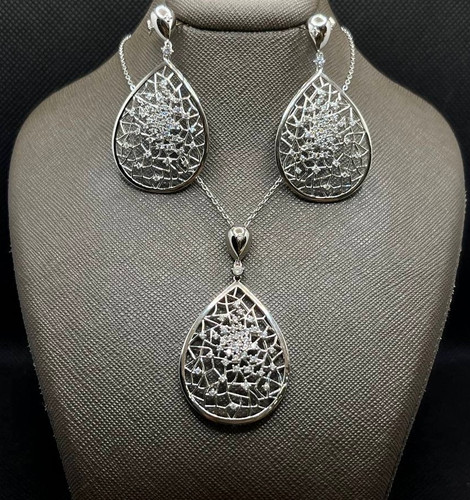 نیم ست نقره زنانه تور عنکبوتی نگین دار