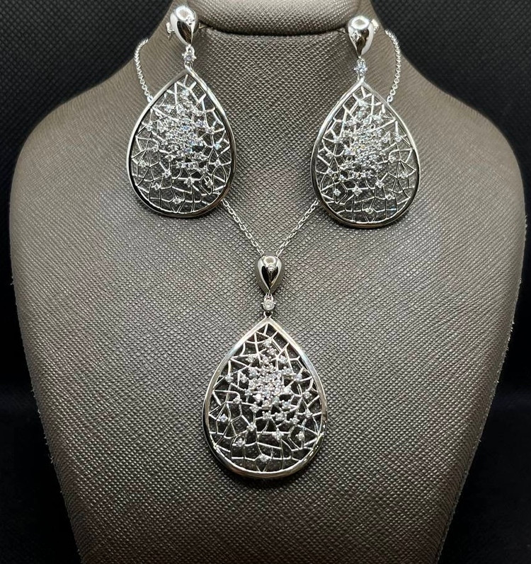 نیم ست نقره زنانه تور عنکبوتی نگین دار